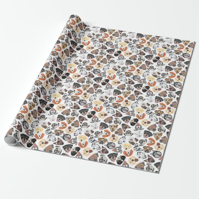 Papier Cadeau Illustration Chiens domestiques doux Motif (Déroulé)
