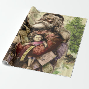 Papier Cadeau Illustration classique de l'arbre du Père Noël joy
