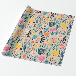 Papier Cadeau Illustration d'art populaire moderne floral simple