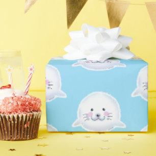 Papier Cadeau Illustration de bébé phoque mignon et duveteux