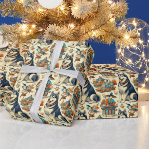 Papier Cadeau Illustration de Chien Jindo Coréen Vintagae