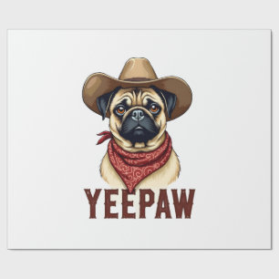 Papier Cadeau Illustration de chien western YeePaw Pug cowboy vi