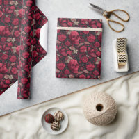 Illustration de crâne floral rouge gothique