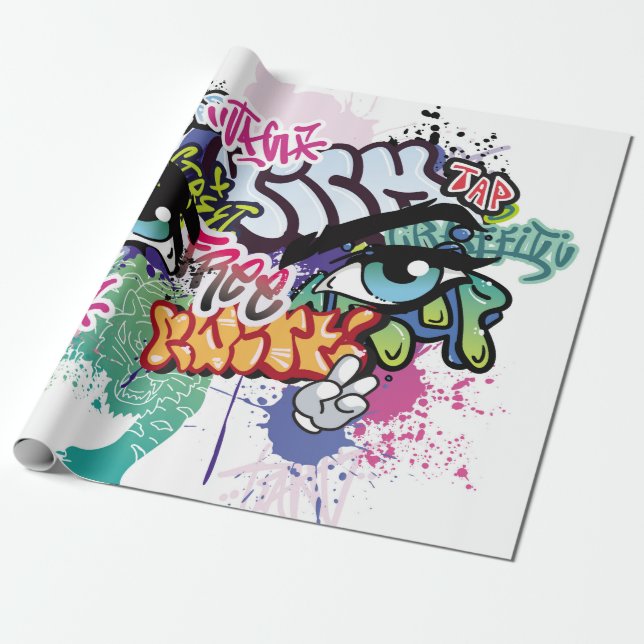 Papier Cadeau Illustration de graffiti avec lettres de graffitis (Déroulé)