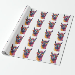 Papier Cadeau Illustration de la tête de lama - Colorée, unique