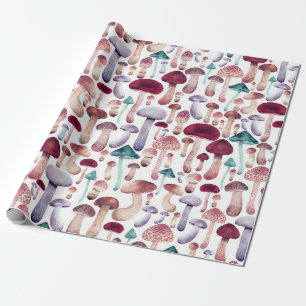 Papier Cadeau Illustration de l'aquarelle des champignons sauvag