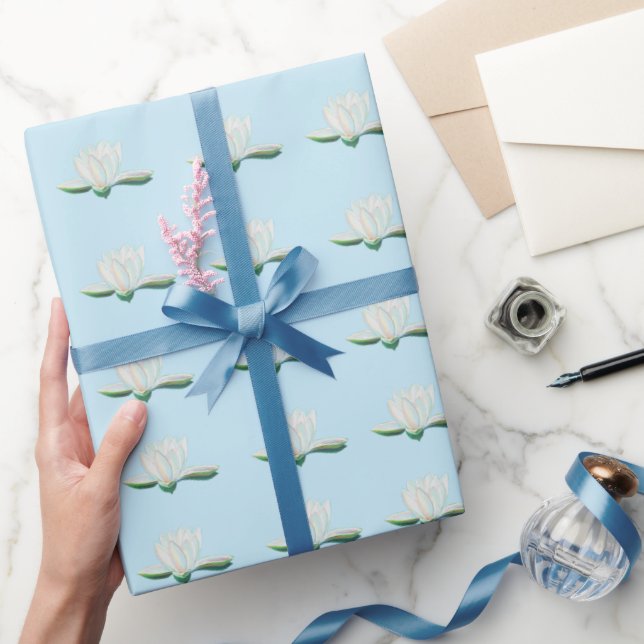 Papier Cadeau Illustration de Lotus blanc bleu clair (Cadeaux)