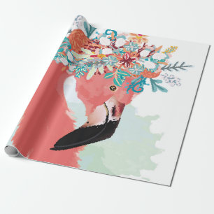 Papier Cadeau Illustration de mode avec flamants roses dessinés