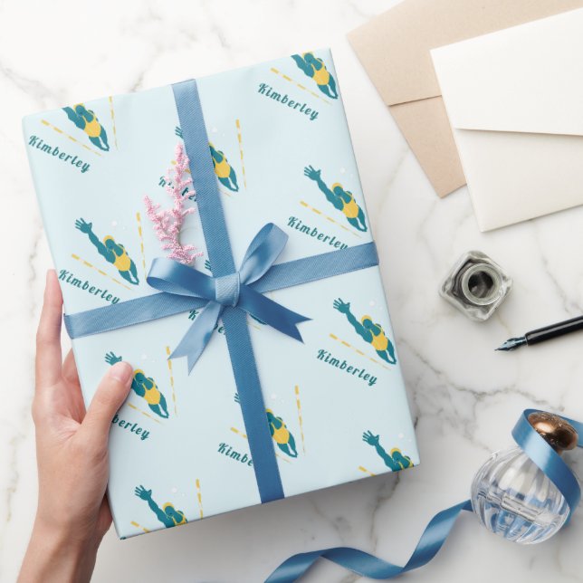 Papier Cadeau Illustration de nageur Nage Nom personnalisé Sport (Cadeaux)