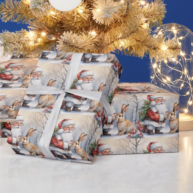 Papier Cadeau Illustration de Noël Père Noël et Bunny Nature (Vacances)