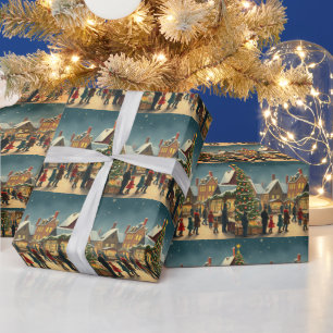 Papier Cadeau Illustration de Noël Vintage
