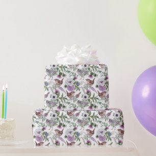 Papier Cadeau Illustration de pinsons floraux violets et verts