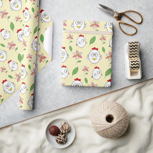Papier Cadeau Illustration de poulet au dessin mignon (Artisanat)