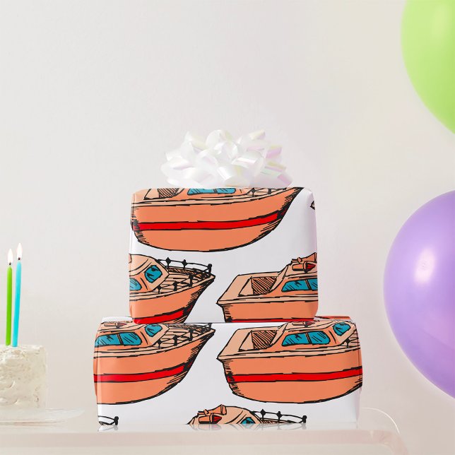 Papier Cadeau Illustration de Speedboat amusant Nautical Boat De (Créateur téléchargé)