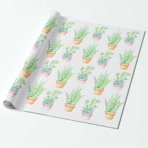 Papier Cadeau Illustration de succulents à pots mignons tendance