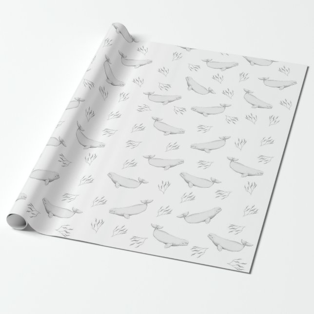 Papier Cadeau Illustration Délicate Des Baleines Beluga Et Des M (Déroulé)