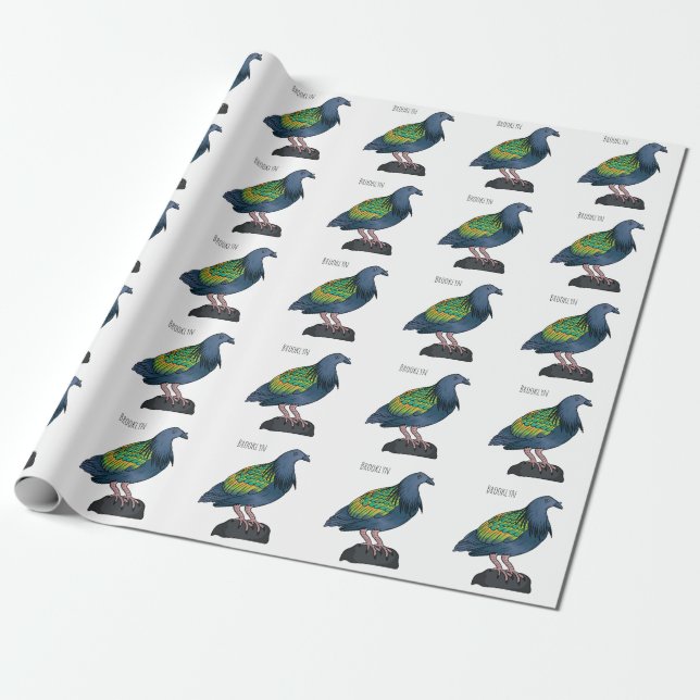 Papier Cadeau Illustration d'oiseau de pigeon de Nicobar (Déroulé)