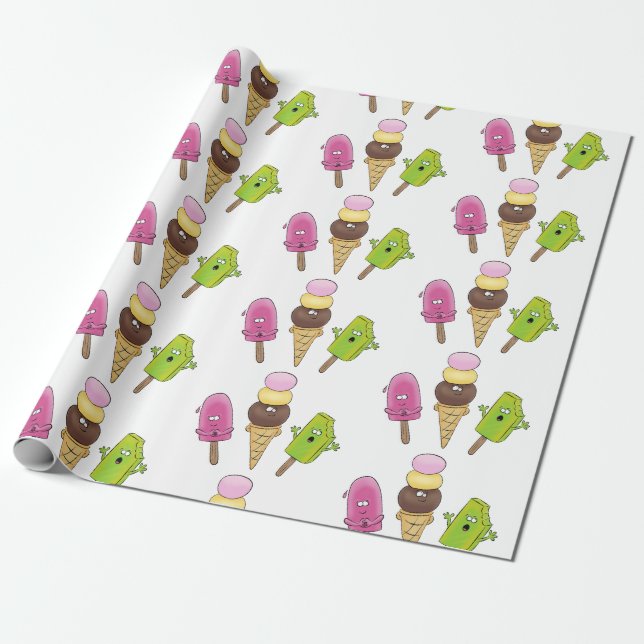 Papier Cadeau Illustration drôle de popsicles et de crème glacée (Déroulé)