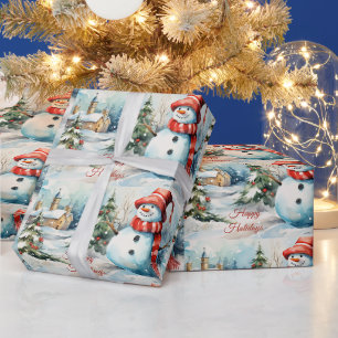 Papier Cadeau Illustration du bonhomme de neige de Noël