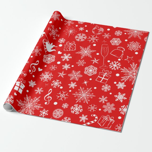 Papier Cadeau Illustration du thème Noël rouge et blanc (Déroulé)