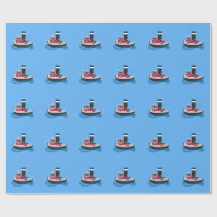 Papier Cadeau Illustration d'un bateau à chalutier mignon