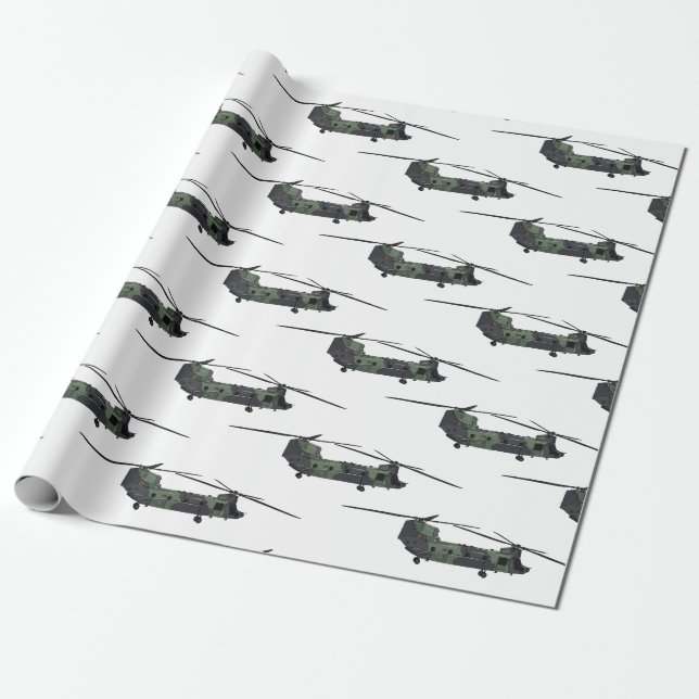 Papier Cadeau Illustration d'un hélicoptère de l'armée de Chinoo (Déroulé)