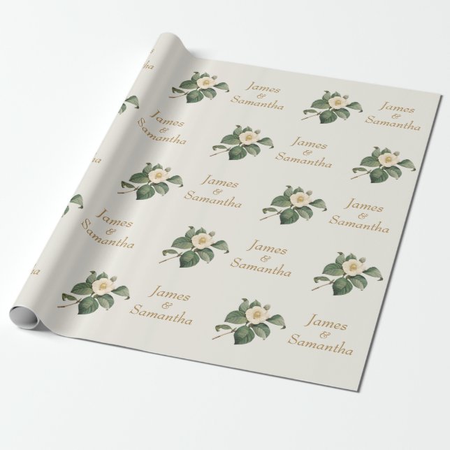 Papier Cadeau Illustration florale blanche simple | Cadeau Maria (Déroulé)