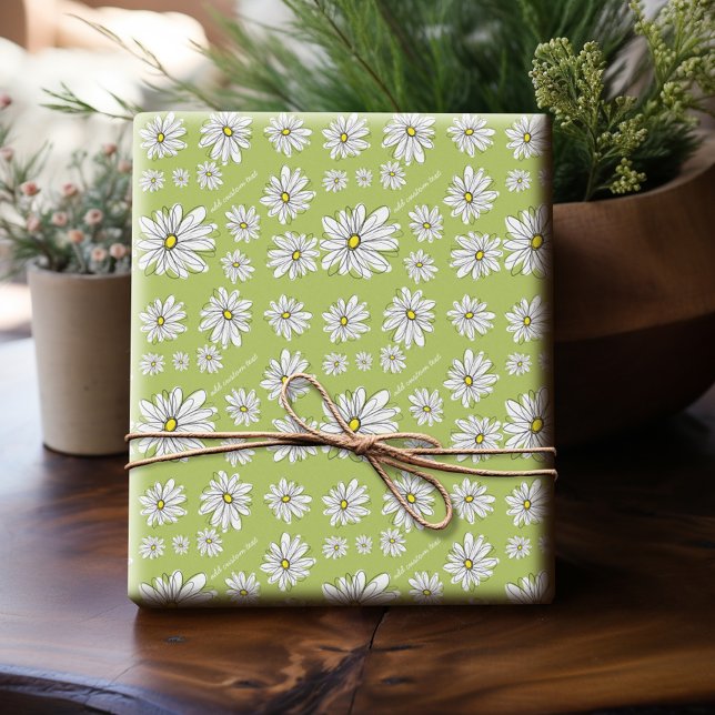 Papier Cadeau Illustration florale Daisy tendance - chaux et jau (Personalized Wrapping Paper)