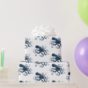 Papier Cadeau Illustration nautique de la pieuvre bleue marine