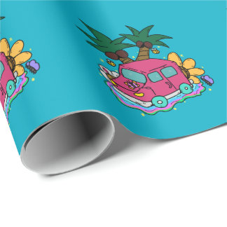 Papier Cadeau Illustration of cars, bees and butterflies.
