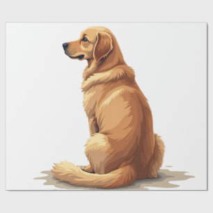 Papier Cadeau Illustration Rétro de Golden Retriever Vue Arrière