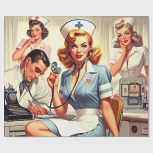 Papier Cadeau Illustration Retro Nurse