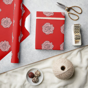 Papier Cadeau Illustration rose sur arrière - plan rouge