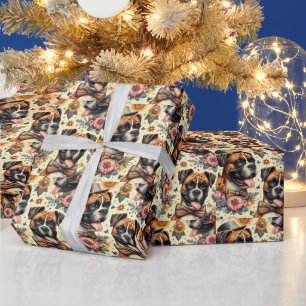 Papier Cadeau Illustration vintage de chien de boxe