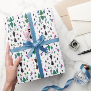 Papier Cadeau Illustrations contemporaines d'une station de ski