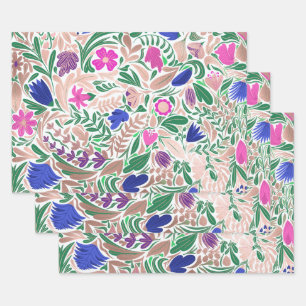 Papier Cadeau Illustrations de feuille florale Rose colorée