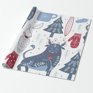 Papier Cadeau Illustrations de Noël Gris Moderne Enveloppement P