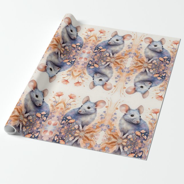 Papier Cadeau Image de l'aquarelle de la souris (Déroulé)