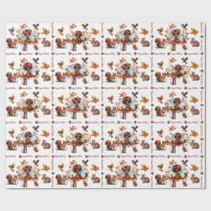 Papier Cadeau Imaginaire afro-américain Bois Animaux Anniversair