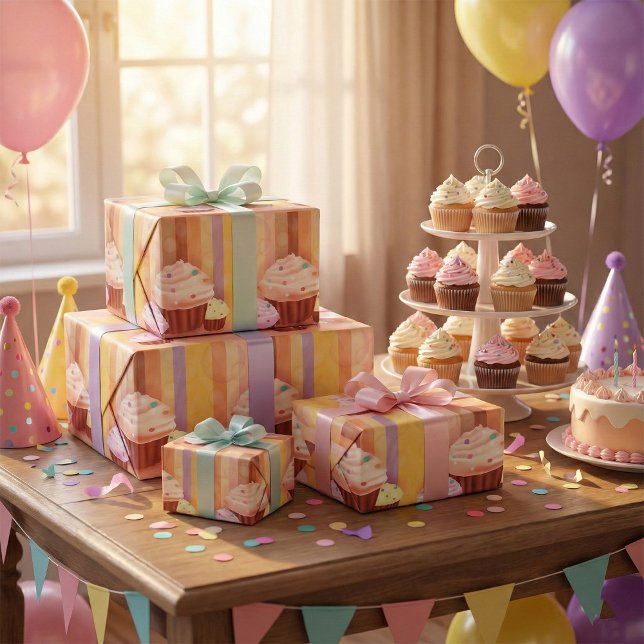 Papier Cadeau Imaginaire Cupcake Douceurs colorées (Créateur téléchargé)