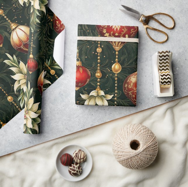 Papier Cadeau Imaginaire de Noël Vintage motif floral (Artisanat)