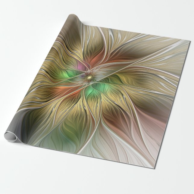 Papier Cadeau Imaginaire Floral Avec Or Moderne Abstrait Fractal (Déroulé)