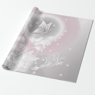 Papier Cadeau Imaginaire floral blanc gris