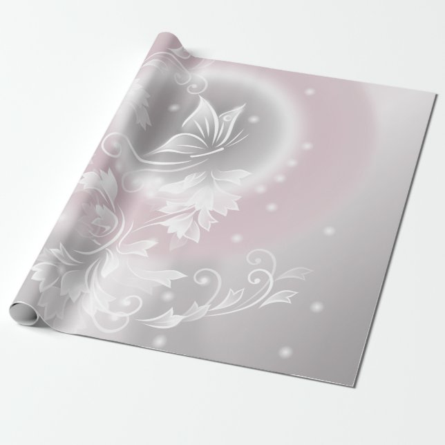 Papier Cadeau Imaginaire floral blanc gris (Déroulé)