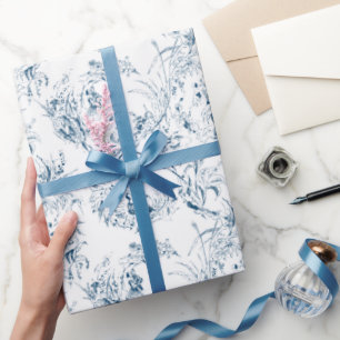 Papier Cadeau Imaginaire Floral vintage bleu toile