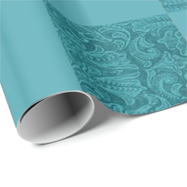 Papier Cadeau Impression à bloc Turquiose en cuir à outils Ouest (Coin rond)