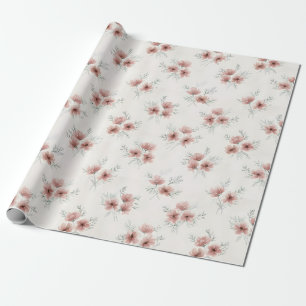 Papier Cadeau Impression botanique de fleurs sauvages rose Cotta