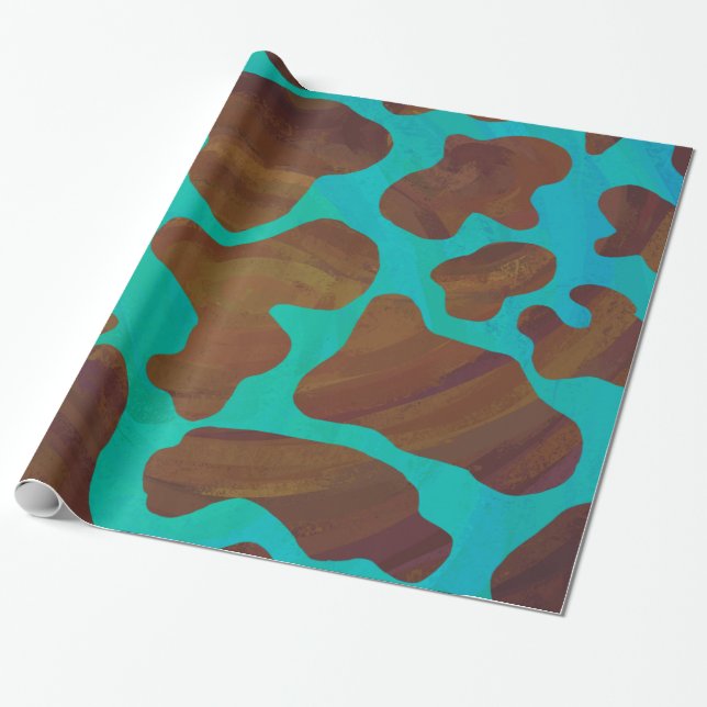 Papier Cadeau Impression Brown et Turquoise de vache (Déroulé)