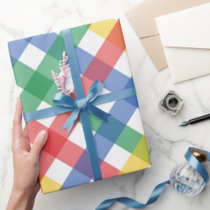 Papier Cadeau Impression carreaux tartan Couleurs primaires vive