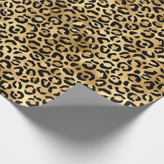 Papier Cadeau Impression d'animal Léopard Guépard Or Noir (Coin)